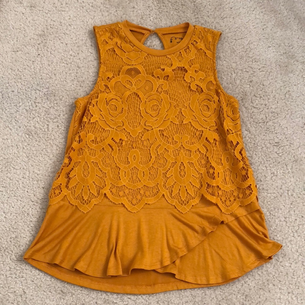 Girls Art Class Mustard Yellow Lace Tank Top Medium (7/8)